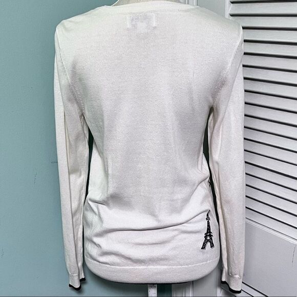 Elle Off white black French flair Eiffel Tower lightweight sweater - Picture 4 of 7